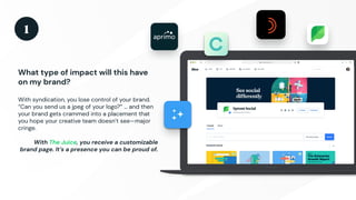What type of impact will this haveon my brand?With syndication, you lose control of your brand.“Can you send us a jpeg ...